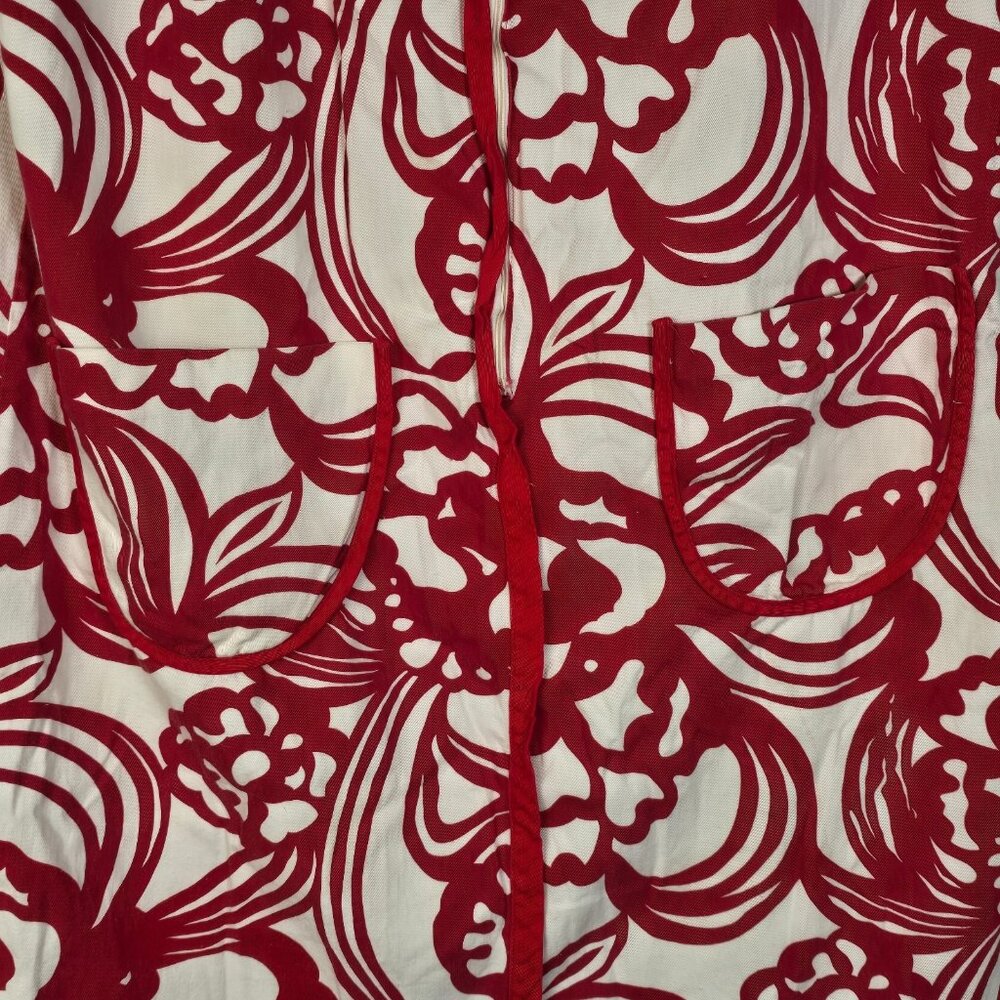 Vintage Zip Front House Dress Size 42 Red White Floral Time Off Loungewear 70s - Picture 2 of 16